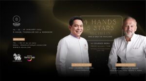 Join Michelin star chefs Christian Le Squer and Chumpol Jangprai in a rare culinary collaboration at R-HAAN, Bangkok.