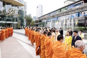 Time-honored "Alms Giving Ceremony" for 73 monks reflecting Thailand's deep-rooted Buddhist traditions.